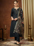 Janasya Women's Black Cotton Blend Yoke Design Straight Kurta Set